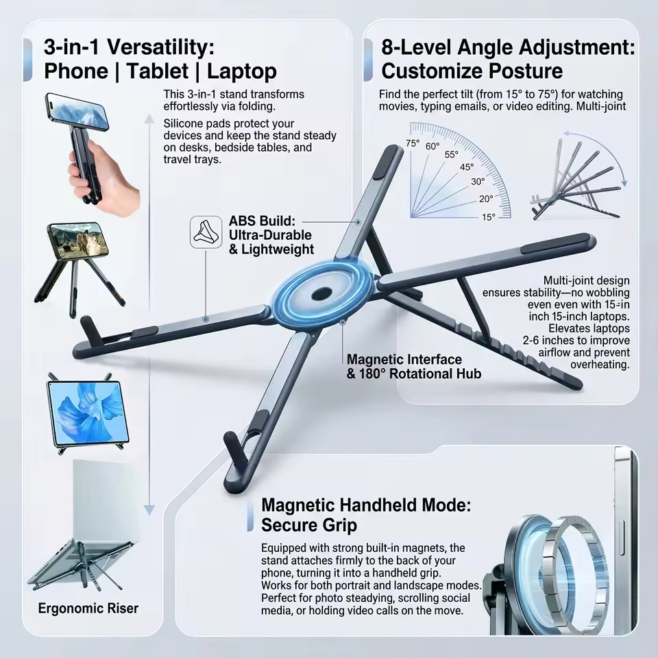 Desk Setup At Home - Portable Magnetic Phone Holder & Selfie