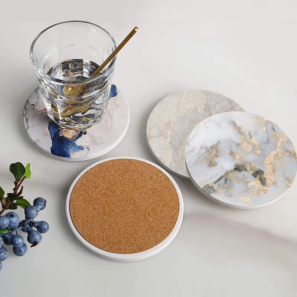 Desk Setup Modern - White Marble Coaster Absorbent Ceramic Coasters