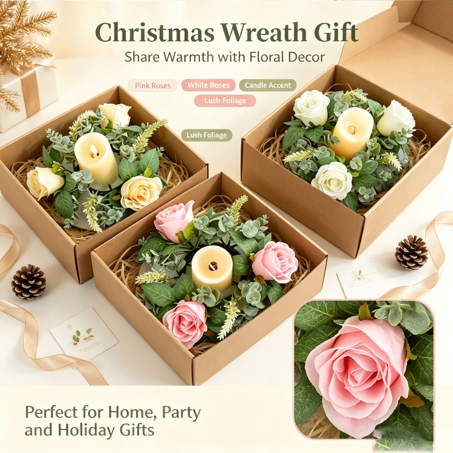 Desk Setup At Home - Artificial Rose Wreath Shaped Candlestick Floral