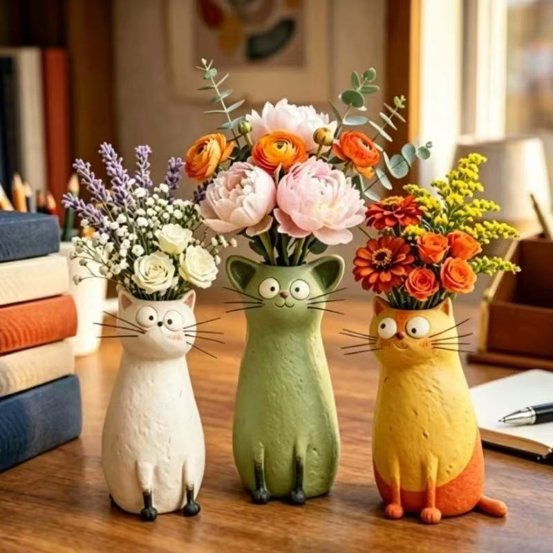 Creative Resin Cat Vase Quirky - đánh giá và giá Desk Setup Plant