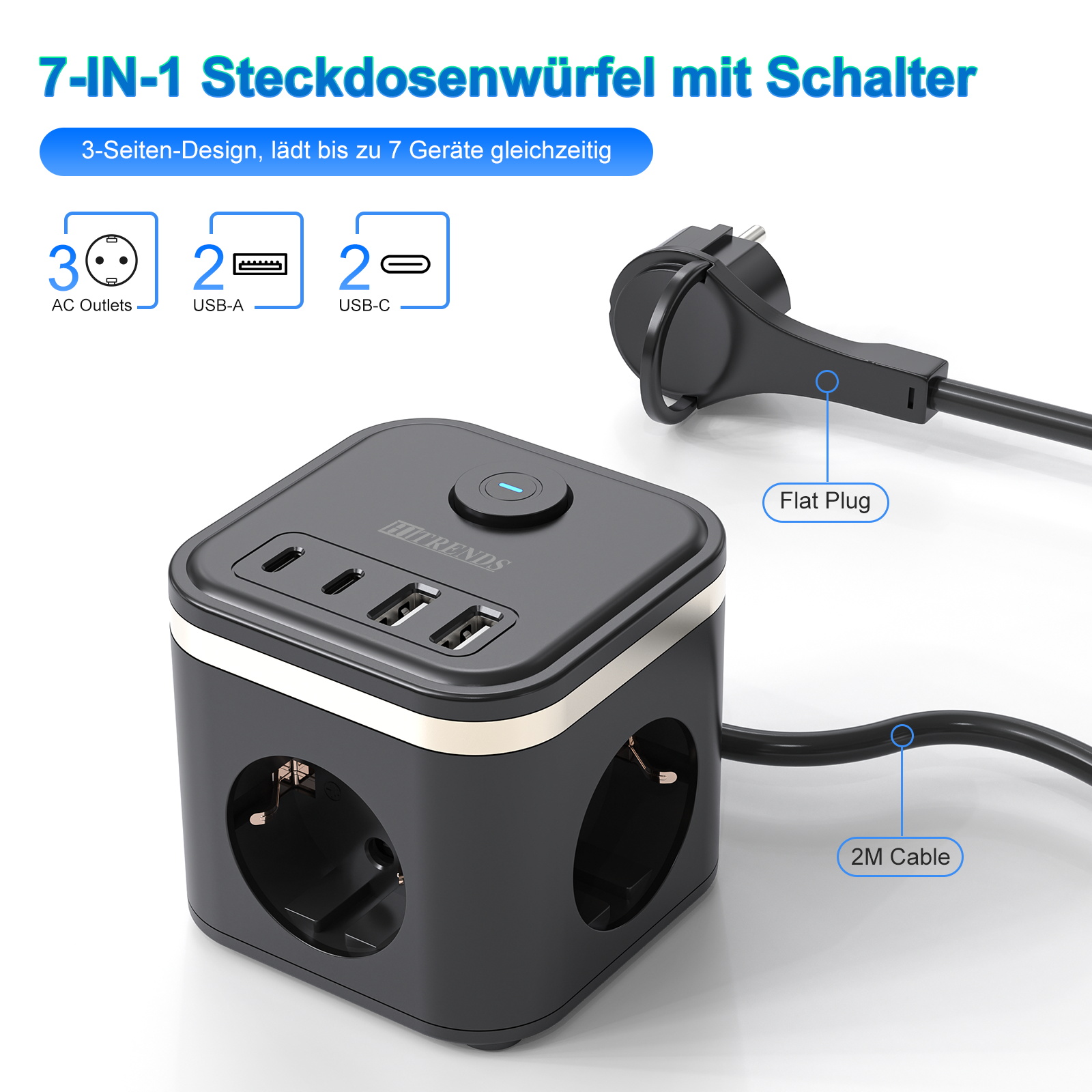 3680W EU Flat Plug Power Strip - đánh giá và giá Power Strip Flat