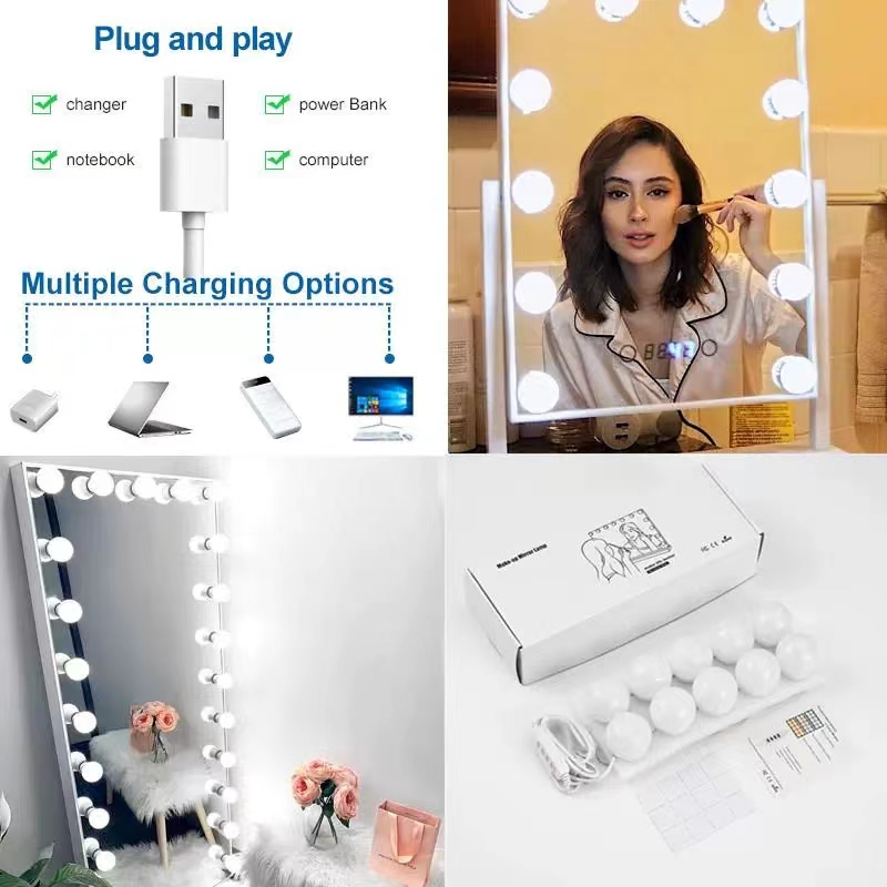 LED Light Paste Mirror Makeup  - đánh giá và giá Desk Setup Modern