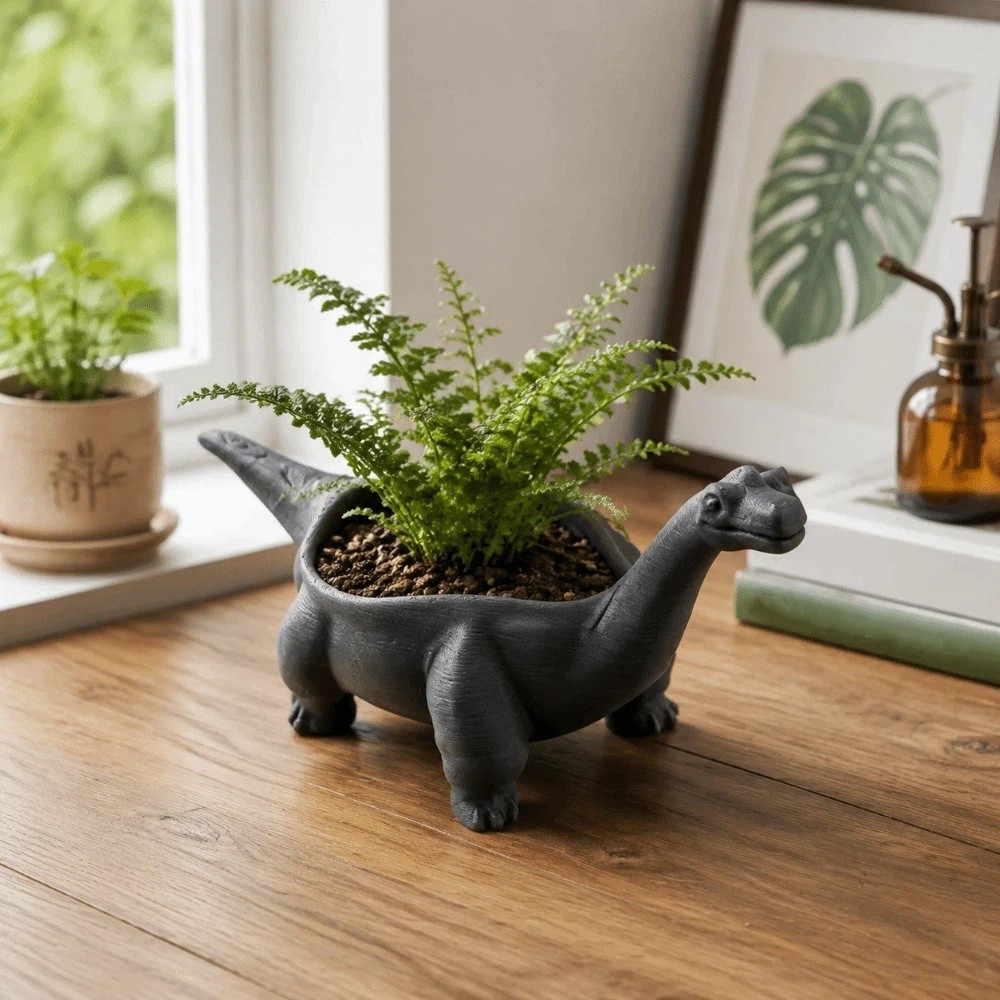 Container 3D Printed Dinosaur  - đánh giá và giá Desk Setup Plant