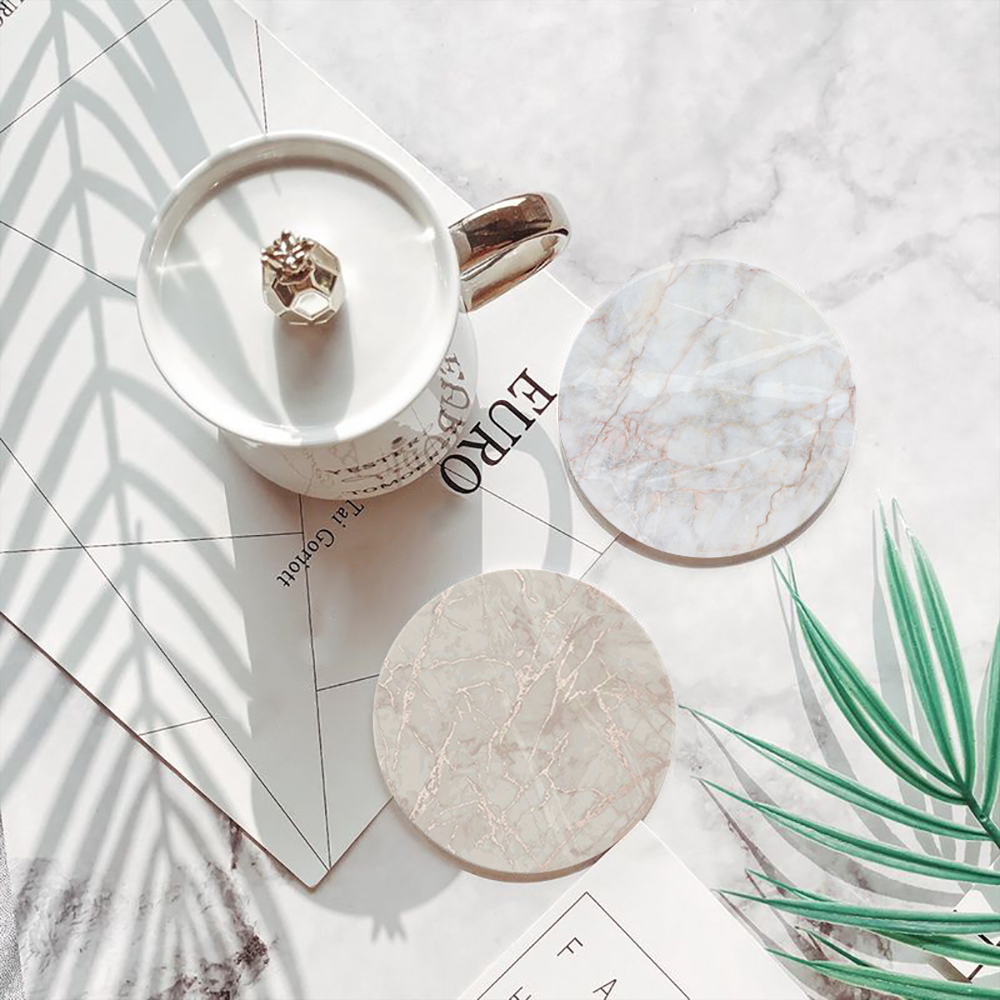 White Marble Coaster  Absorben - đánh giá và giá Desk Setup Modern
