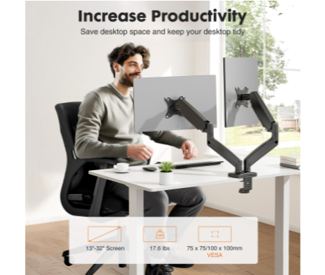 Dual Monitor Stand Arm, Gas Sp - đánh giá và giá Desk Setup Monitor Arm