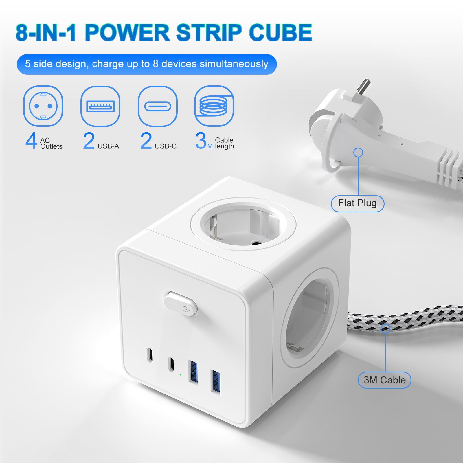 HITRENDS 8-in-1 Cube Socket, 3 - đánh giá và giá Power Strip Flat