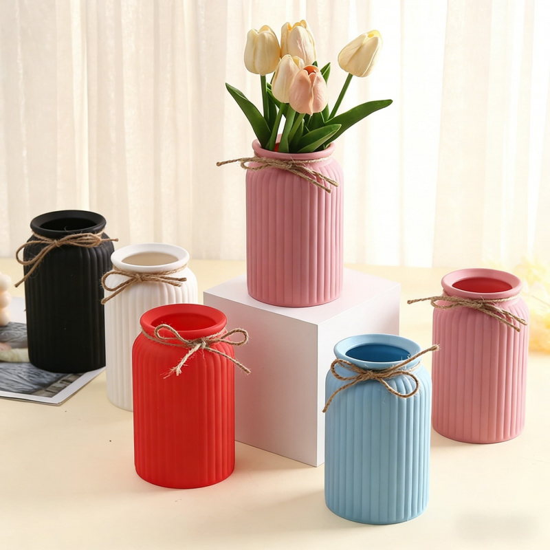 Macaron-colored striped imitat - đánh giá và giá Desk Setup Plant