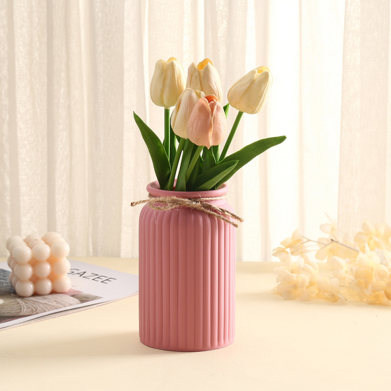 Macaron-colored striped imitat - đánh giá và giá Desk Setup Plant